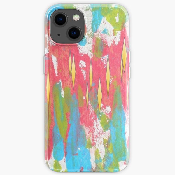 Red and Turquoise Floral Abstract Acrylic Painting iPhone Soft Case