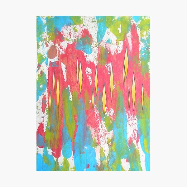 Red and Turquoise Floral Abstract Acrylic Painting Photographic Print