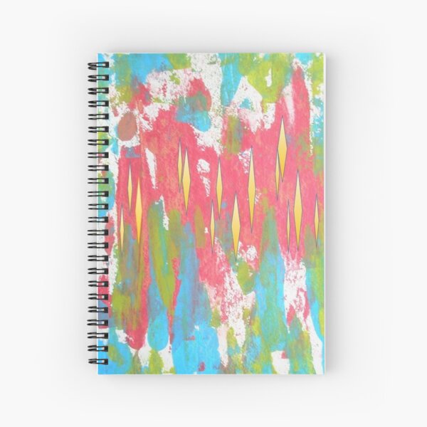 Red and Turquoise Floral Abstract Acrylic Painting Spiral Notebook