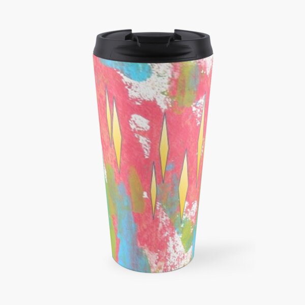 Red and Turquoise Floral Abstract Acrylic Painting Travel Mug
