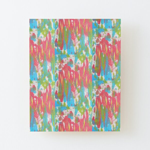 Red and Turquoise Floral Abstract Acrylic Painting Wood Mounted Print
