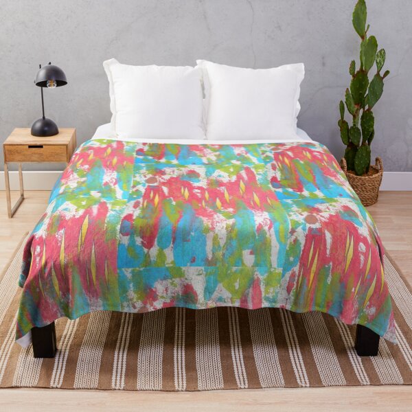 Red and Turquoise Floral Abstract Acrylic Painting Throw Blanket