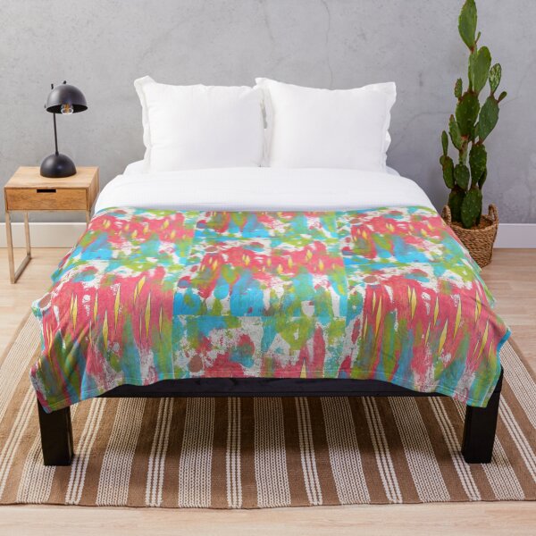 Red and Turquoise Floral Abstract Acrylic Painting Throw Blanket