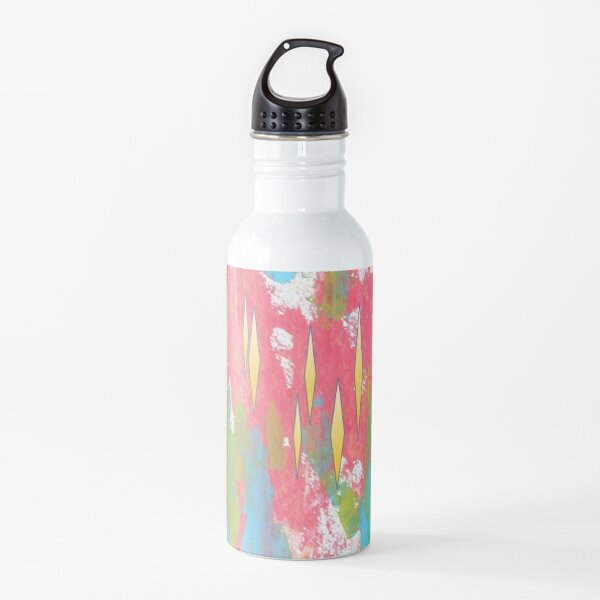 Red and Turquoise Floral Abstract Acrylic Painting Water Bottle