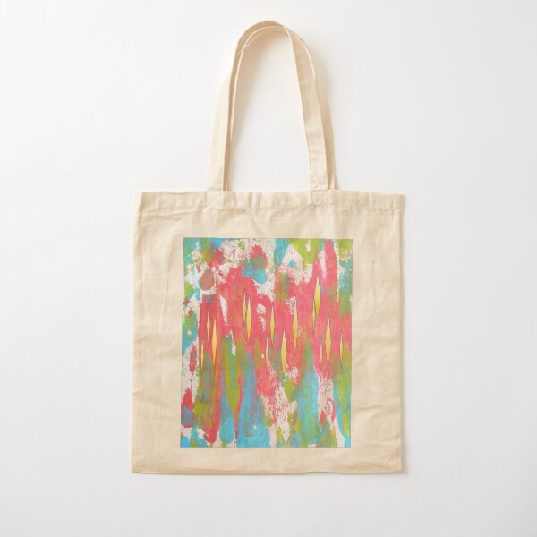 Red and Turquoise Floral Abstract Acrylic Painting Cotton Tote Bag