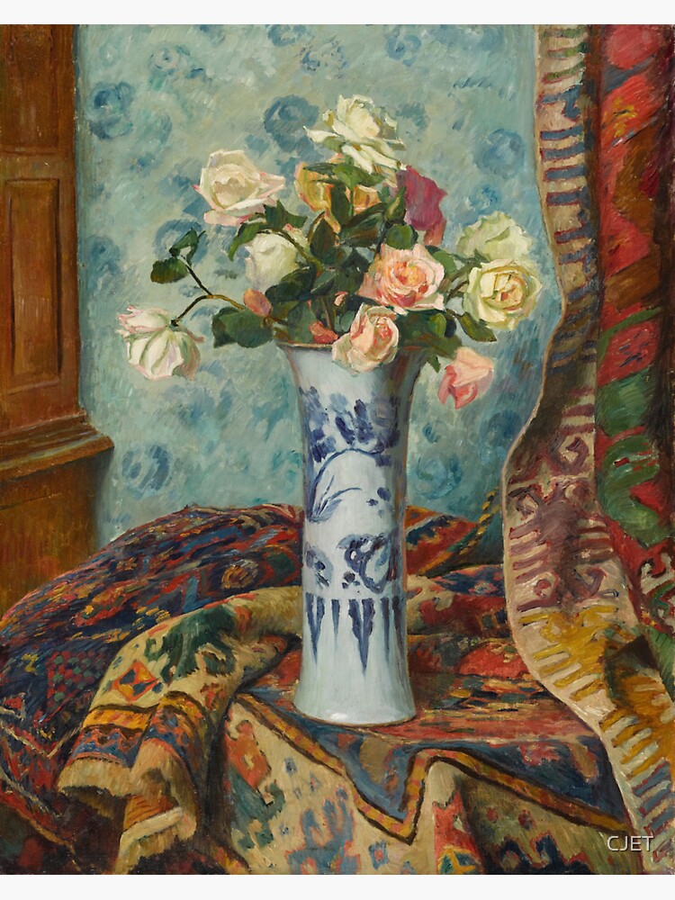 "Vase of Roses with Oriental Carpets Daniel De Monfreid