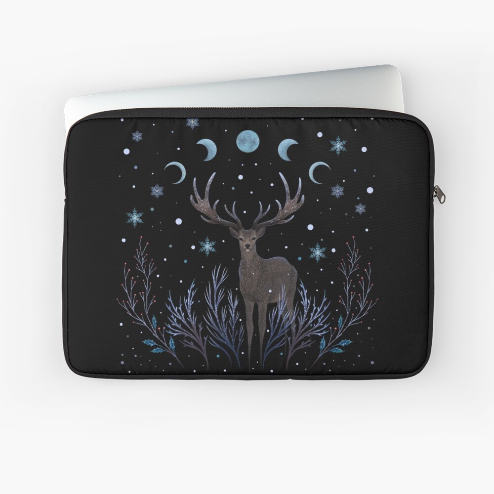 Deer in Winter Night Forest Laptop Sleeve