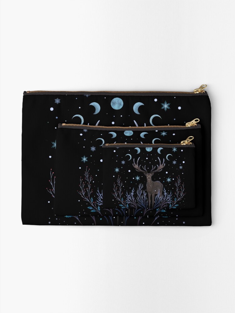 Alternate view of Deer in Winter Night Forest Zipper Pouch