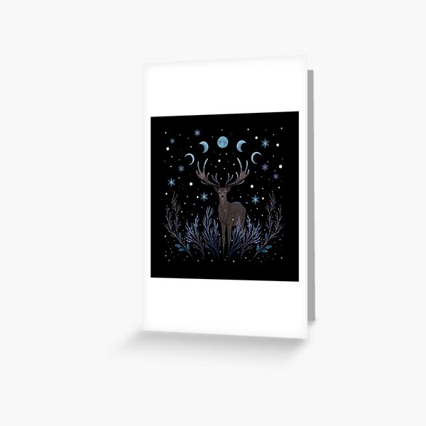 Deer in Winter Night Forest Greeting Card