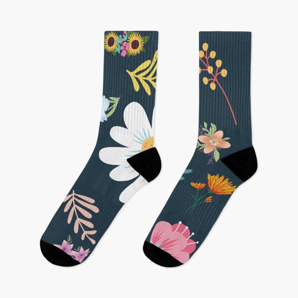 Aperçu de l'œuvre Motif floral aléatoire 2 fond bleu foncé créée et vendue par AliCatOriginals.