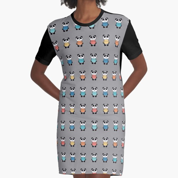 Sweater Panda Pattern with Gray Background Graphic T-Shirt Dress