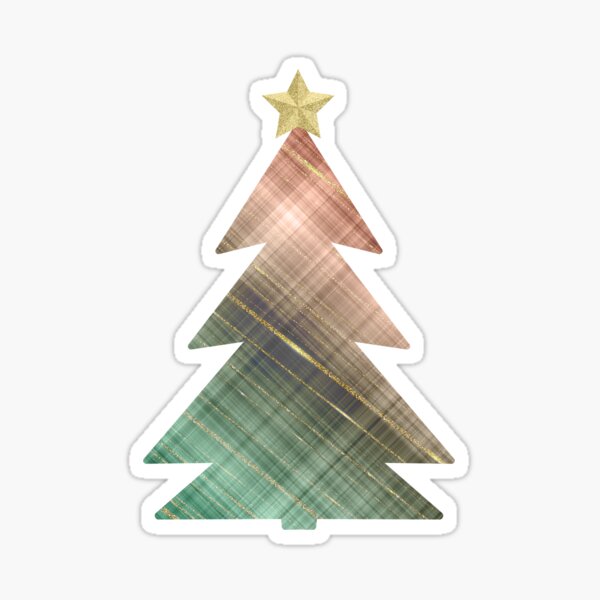 Plaid Peach and Green Blend Christmas Tree with Glitter Gold Star Sticker