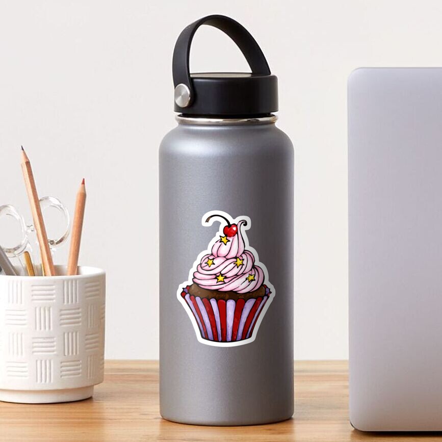 Pink Cherry Cupcake Sticker