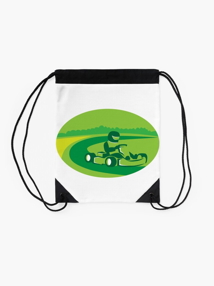 Alternate view of Go Kart Racing Oval Retro Drawstring Bag