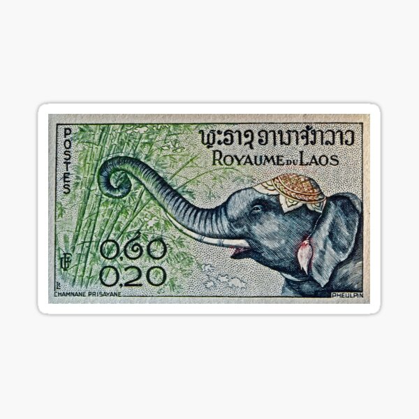 "1958 Laos Elephant Stamp" macro photo Sticker