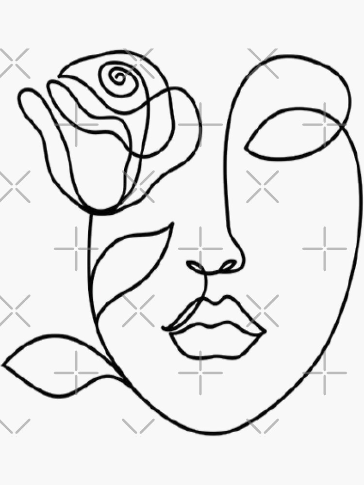 Woman Face One Line Art Sticker By Oumaima26 Redbubble