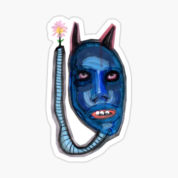 a blue worm holding a flower Sticker