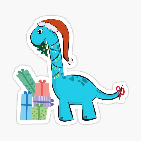 süßer Langhals Dino Dinosaurier Saurier feiert Weihnachten comic Sticker