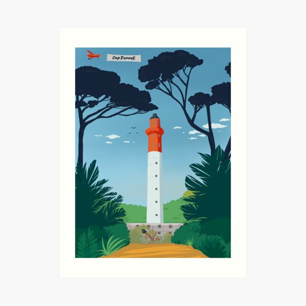Roter und weißer Leuchtturm in Cap Ferret France Kunstdruck