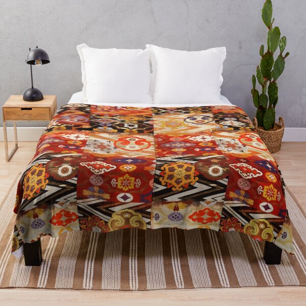 Item preview, ANTIQUE JAPANESE GEOMETRIC FLORAL PATCHWORK WITH CLOUD SHAPED GONGS AND FLOWERS designed and sold by BulganLumini.