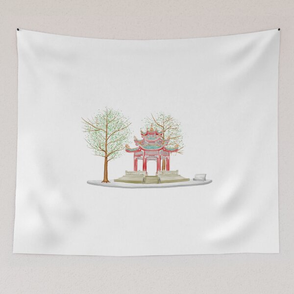 Item preview, Watercolor Illustration of Chinese Pavilions and trees designed and sold by iswenyi.