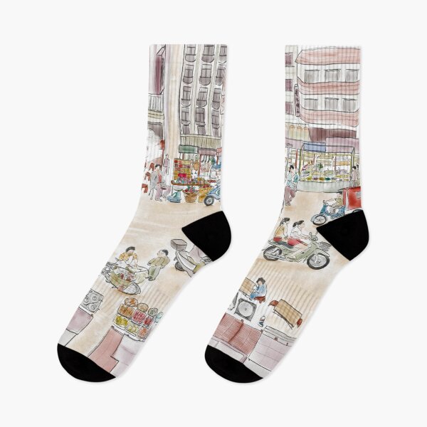 Item preview, Watercolor Illustration of a busy food street market in China designed and sold by iswenyi.