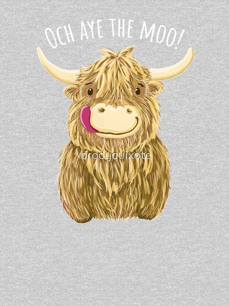 Cute Cartoon Scottish Highland Cow "Och Aye The Moo!" by brodyquixote