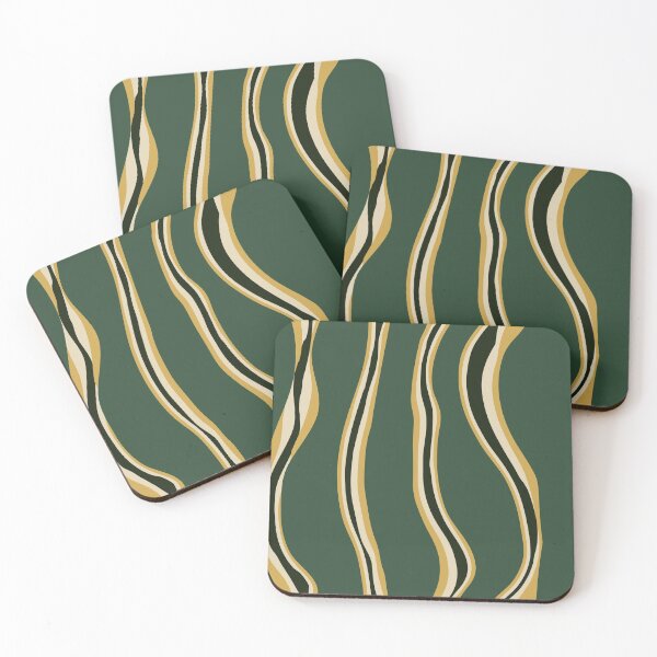 Item preview,  Green and gold abstract wavy vertical stripes pattern designed and sold by Elemesca.