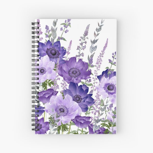 Purple Anemones & Catmint Flowers Spiral Notebook