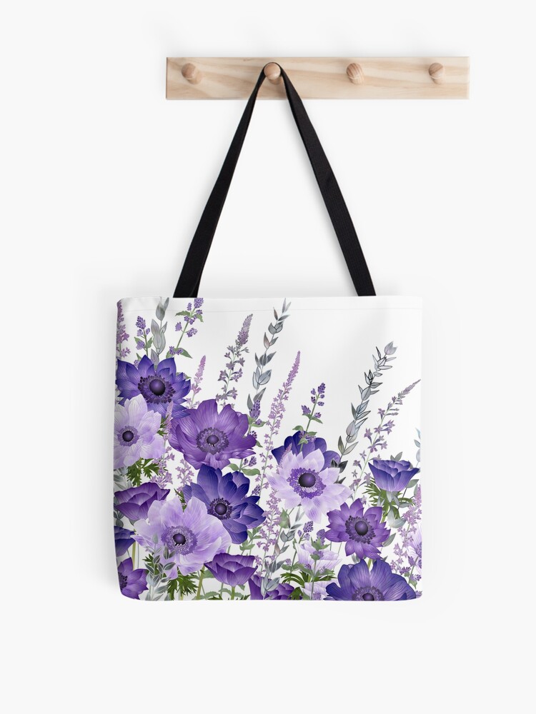 Bolsa de tela «Anémonas moradas y flores de menta gatera» de Fiona-Calder |  Redbubble