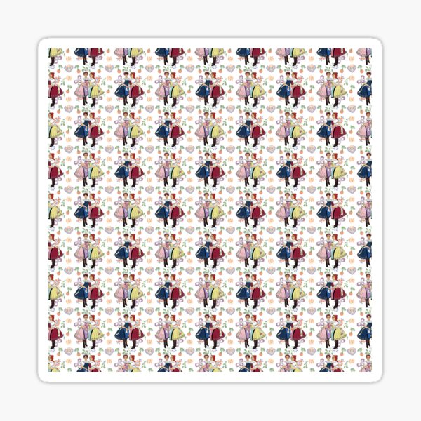 Girls of Velke Pavlovice / Holky z Velke Pavlovic on patterned background, Czech folklore, Moravian folklore, Sticker