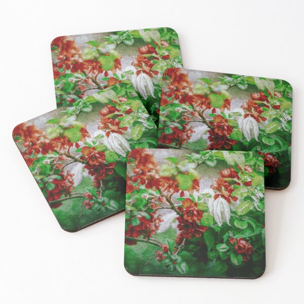 Item preview, Colorful red and white flowers with green leaves designed and sold by SulkaCreative.
