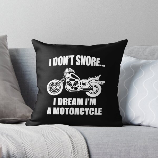 Snoring Biker Motorcycle Designs Dreaming I'm A Motorcycle-Snoring Biker Throw Pillow Multicolor 18x18