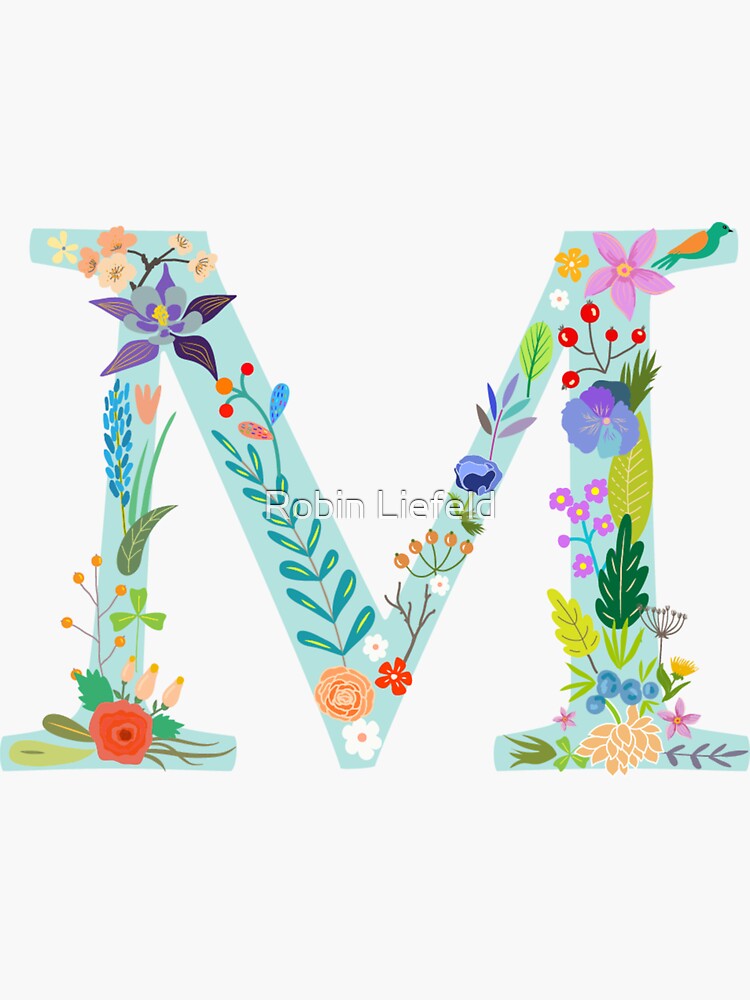 Light Blue Letter I Floral Monogram Sticker for Sale by Robin Liefeld