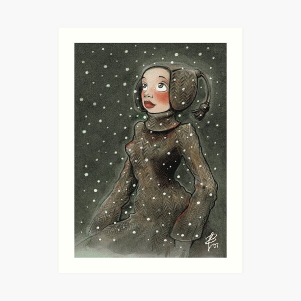 Winterwunder (Mädchen, das sich über den ersten Schnee des Winters freut) Kunstdruck