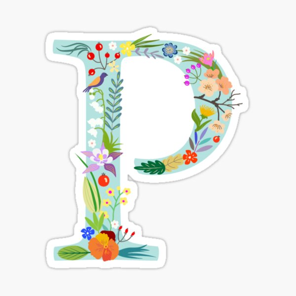 Light Blue Letter P Floral Monogram Sticker
