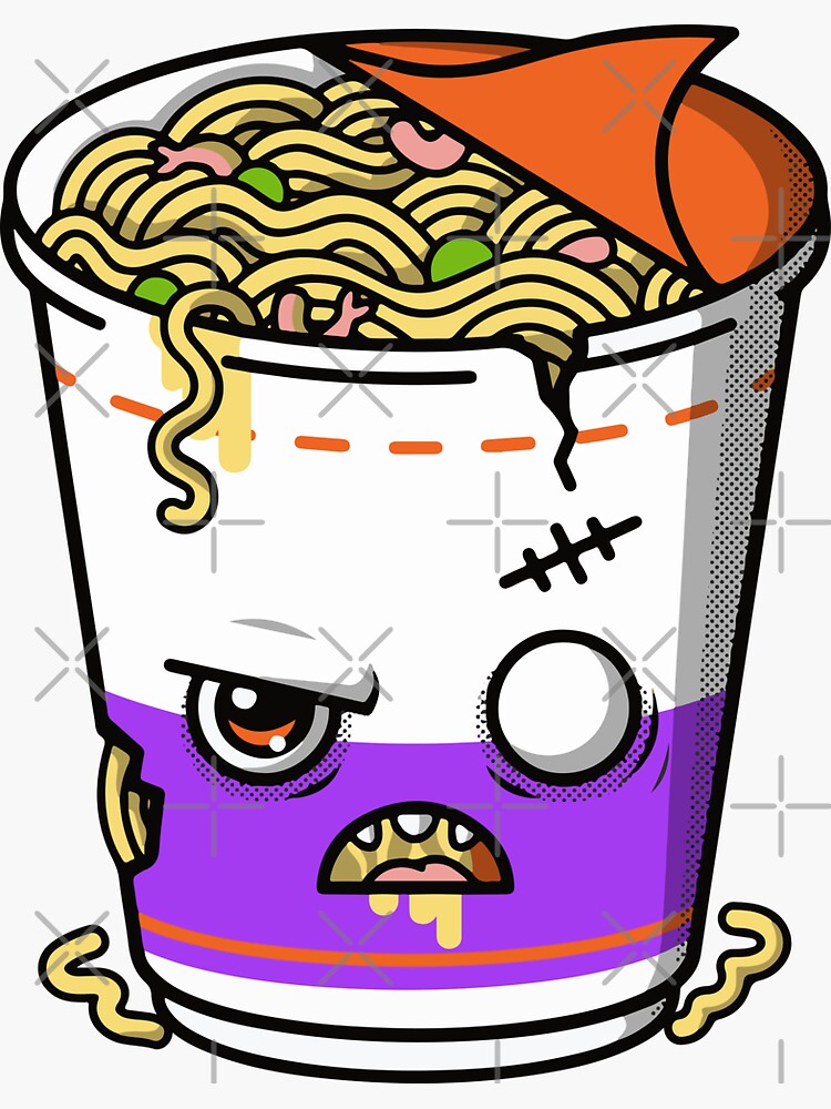 "Zombie Ramen Cup of Noodles Monster Sketch Drawing" Sticker by SLAG