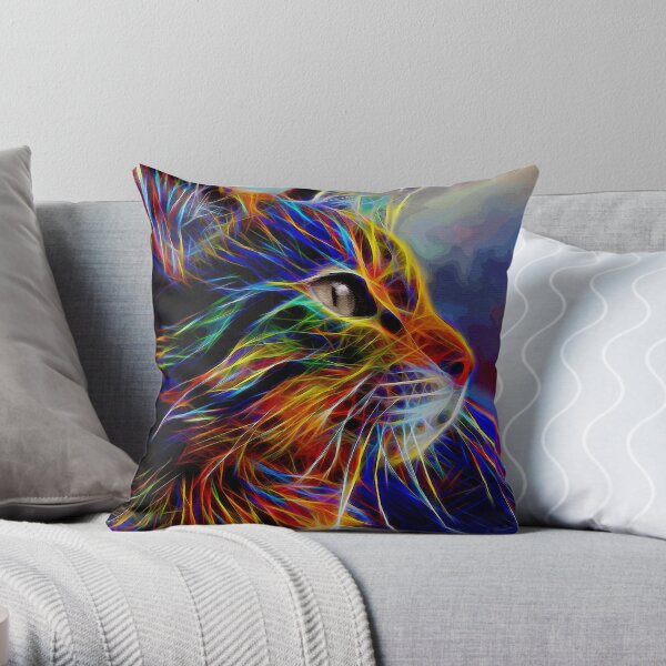 Neon cat, cat, chat, gato, lea roche paintings Throw Pillow