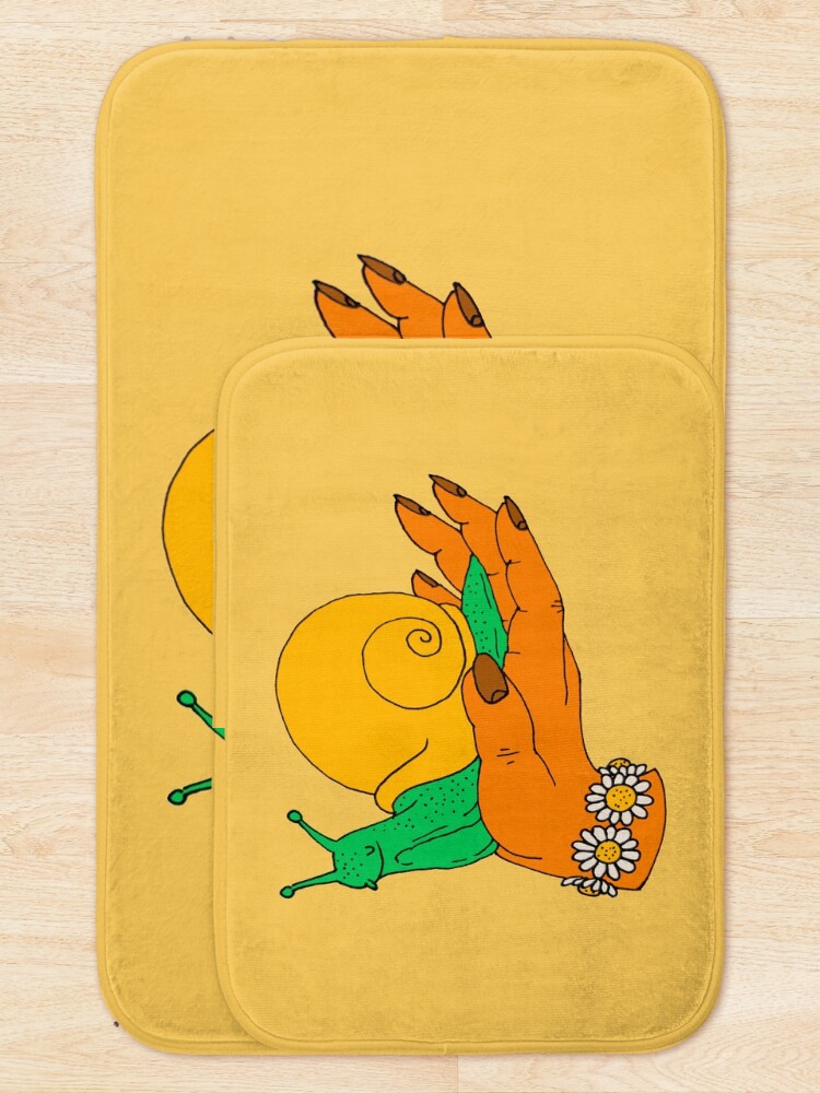 Thumbnail 5 of 6, Bath Mat, Orange & Yellow Snail Hand designed and sold by mushroombabes.