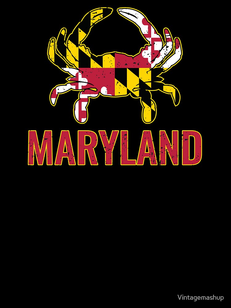 Maryland Flag with Crabs in The Design - Long Sleeve Shirt Black / Medium (M)