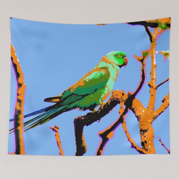Item preview, Neons and Pastels Barbados Green Parrot_Rose-Ringed Parakeet_Blue Background designed and sold by StayCuztom.