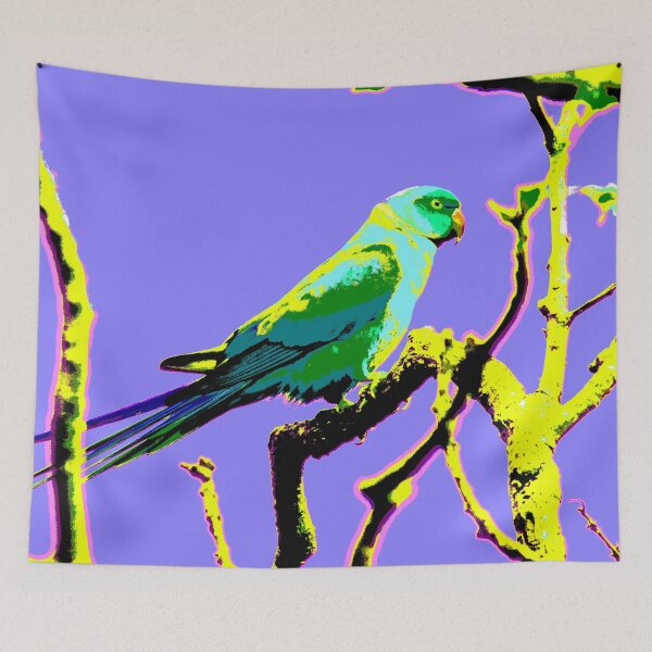 Item preview, Neons and Pastels Barbados Green Parrot_Rose-Ringed Parakeet_Blue-Violet Background designed and sold by StayCuztom.
