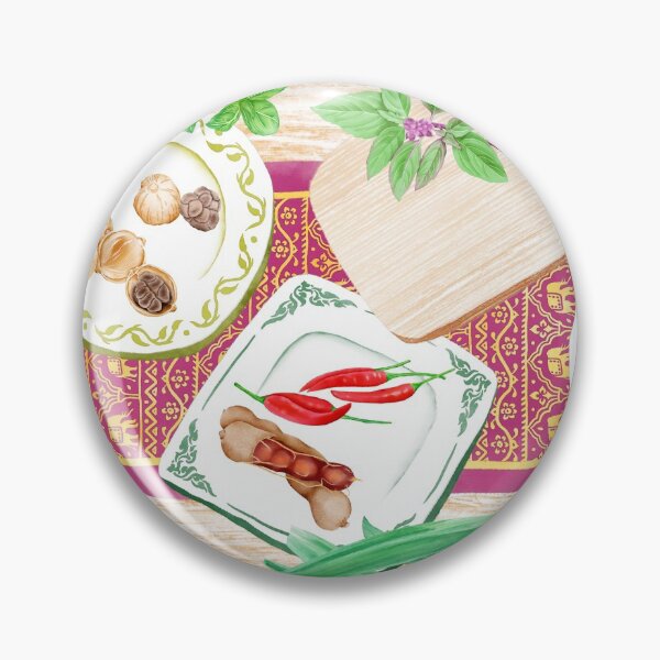 Item preview, Watercolor Illustration of spices on plates placed on a wooden table designed and sold by iswenyi.