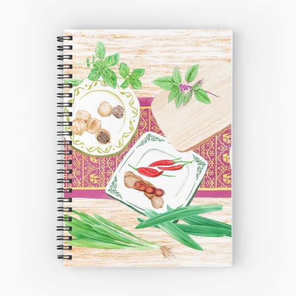 Item preview, Watercolor Illustration of spices on plates placed on a wooden table designed and sold by iswenyi.