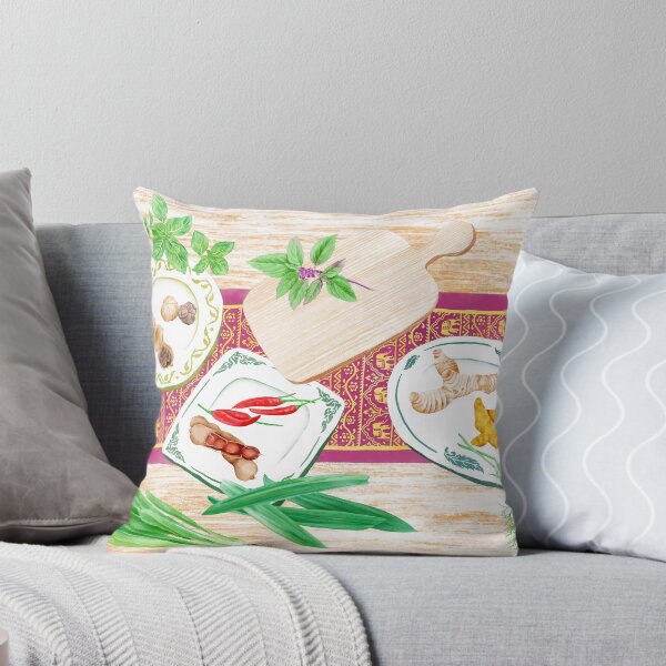 Item preview, Watercolor Illustration of spices on plates placed on a wooden table designed and sold by iswenyi.
