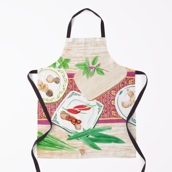 Item preview, Watercolor Illustration of spices on plates placed on a wooden table designed and sold by iswenyi.