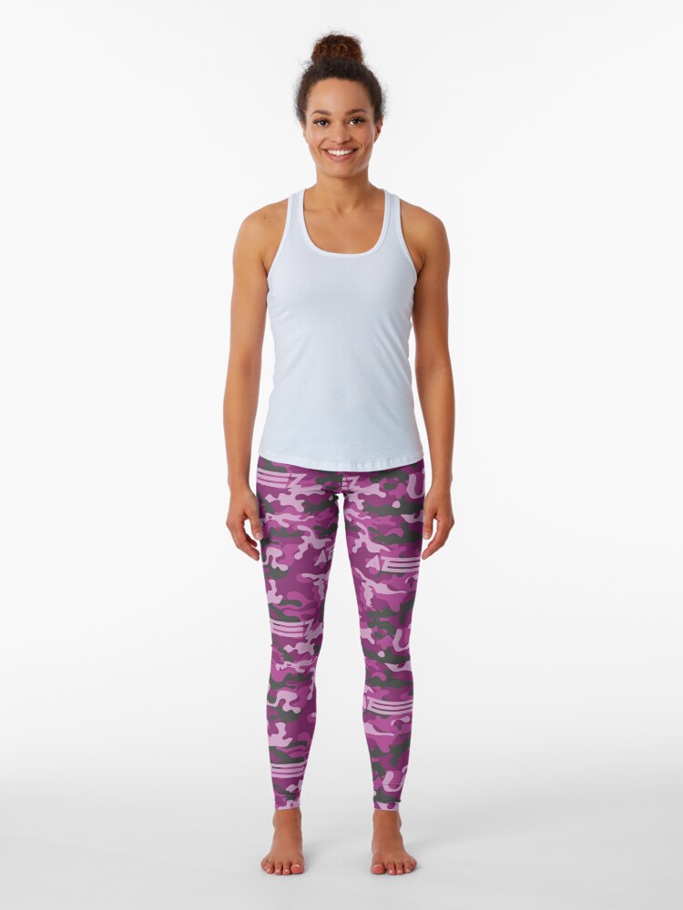 Thumbnail 1 of 5, Leggings, ATEEZ Purple Grey CAMO Camouflage Army Print designed and sold by SugarSaint.