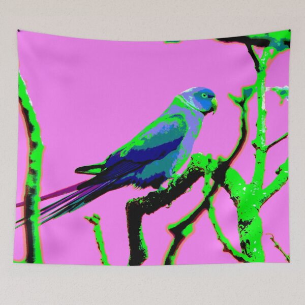 Item preview, Neons and Pastels Barbados Green Parrot_Rose-Ringed Parakeet_Ultra Pink Background designed and sold by StayCuztom.