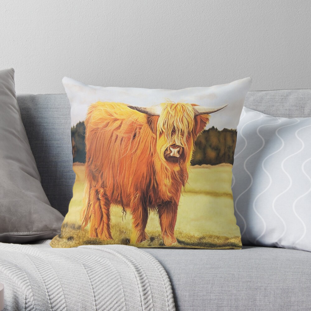 highland cow throw pillow