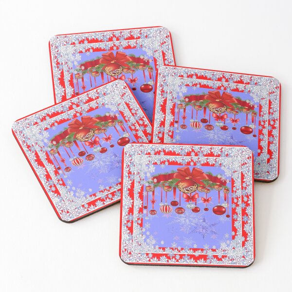 Item preview, WINTER HOLIDAY ORNAMENTS & SNOWFLAKES ABSTRACT ON RED ART designed and sold by sharlesart.